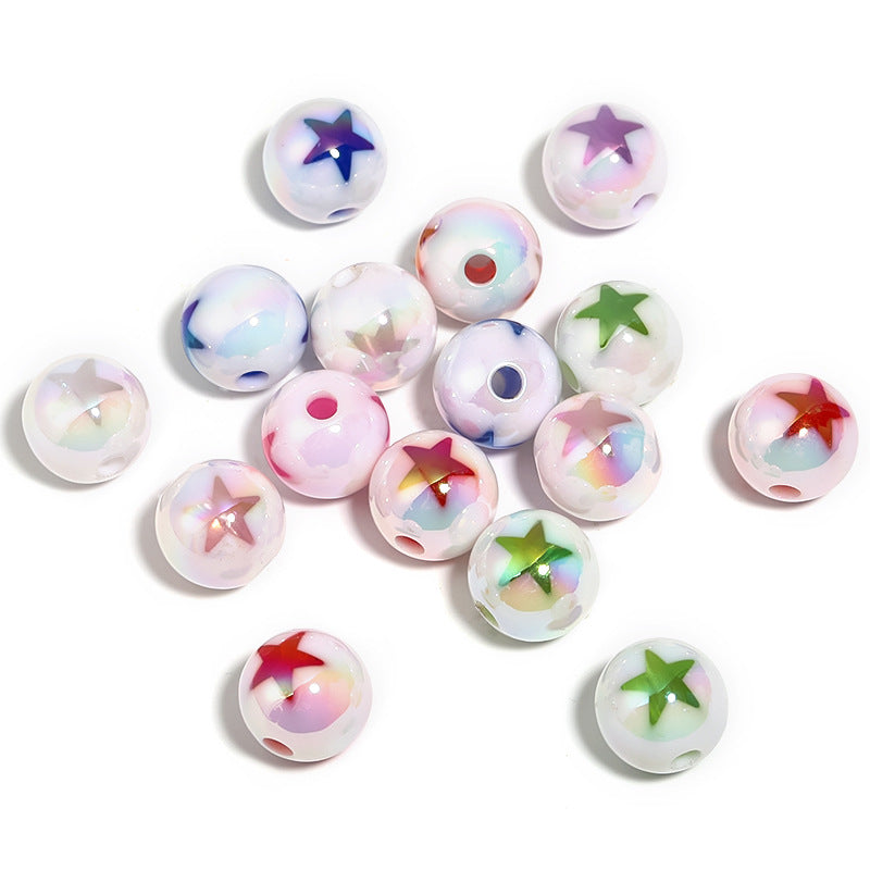 Wholesale  100pcs 16mmMilk White Sugar Core Acrylic Colored Heart-shaped Five Pointed Star Round Beads